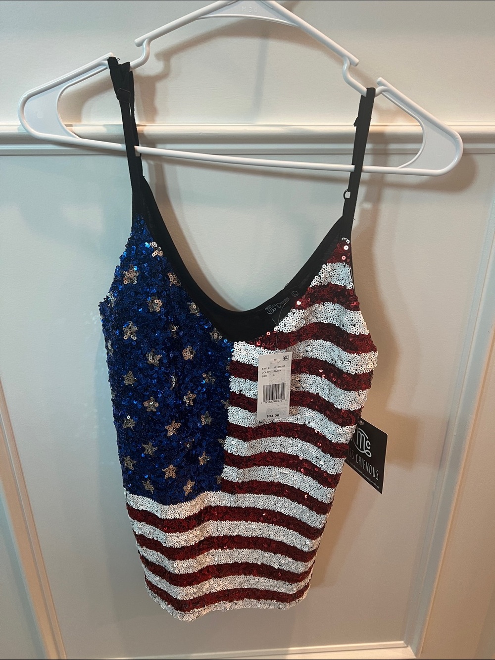 Miss Chievous Sequin American Flag Tank Top in Red, White & Blue
